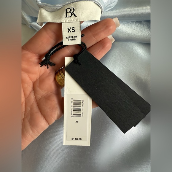 Aurelia Satin Trapeze Mini Dress XS Blue EcoVero A-Line Short Cape Sleeve NWT - Picture 4 of 12